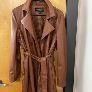 Brown faux leather trench coat